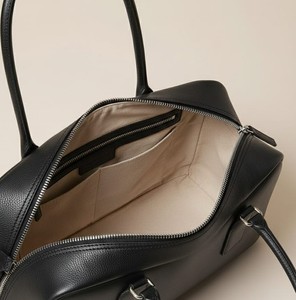 Bolso de Mano Estructurado de Cuero Negro Genuino para Mujer, con Dos Correas, Cierre, Resistente al Agua, Minimalista, para el Trabajo - Product Image 2