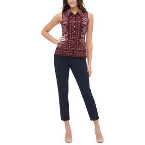 Camicetta da donna Tommy Hilfiger in popeline rosso con stampa Paisley, abbottonata, con colletto, stile classico vintage, casual, autunnale, taglia Small - Product Image 3