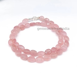 Collier de perles de morganite véritable ovale lisse Perles de morganite naturelle pour la fabrication de bijoux Collier de morganite - Product Image 1