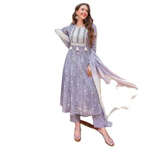 Traje de diseñador para mujer, corte Nayra, algodón puro con bordado de trabajo de hilo, colección de trajes confeccionados a mano - Product Image 5