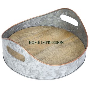 Vaisselle d'hôtel forme carrée galvanisée plateau sans danger pour les aliments avec manche en bois vaisselle de grande taille pour la maison et les hôtels plateau de service alimentaire - Product Image 5