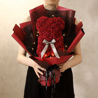 Hadiah Valentine dekorasi bunga buatan beruang mawar dengan lampu kotak beruang Teddy untuk wanita hadiah ulang tahun pacar bunga cinta