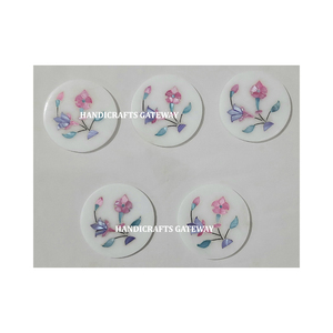 ชุดจานรองแก้วหินอ่อนสีขาวลายมุกแบบใหม่ล่าสุด พร้อมลายดอกไม้ขัดเงาอย่างดี ใช้สำหรับวางบนแก้ว - Product Image 3