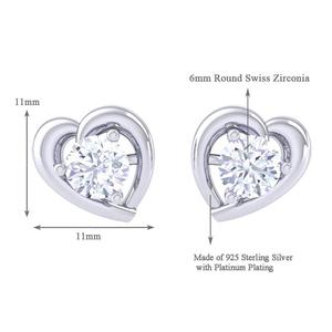NOVAMART Fine 925 Sterling <b>Silver</b> <b>Heart</b> Solitaire <b>Earrings</b> for Swiss Zirconia & Platinum Plated Gift Women Girls Wholesale Expor - Product Image 3