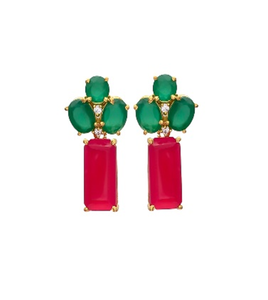 Nouvel arrivage de boucles d'oreilles en argent Sterling 925, calcédoine Fuchsia et Onyx vert, pierres précieuses ovales et rectangulaires - Product Image 1