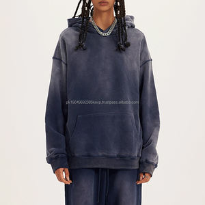 Sweat-shirt à capuche vintage à double couche avec logo personnalisé, délavé à l'acide, délavé au soleil, poches usées, sweat-shirt streetwear lourd - Product Image 3