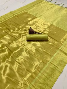 Tessuto di pura seta pesante sari tessitura originale in oro con lavoro di tessitura pesante camicetta da corsa bel colore