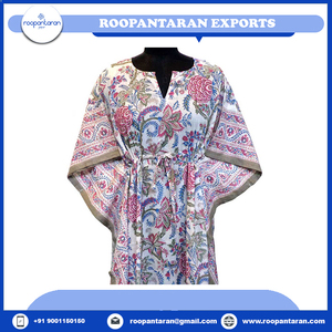 Caftan de luxe en voile de coton bloc de main confortable et doux imprimé à la mode nouvelle version longue taille grande taille vêtements de nuit en vente - Product Image 4