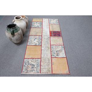 Alfombra Turca Vintage con Acentos de Estilo Turco, 2.8x6.1 pies (86x186 cm), Alfombra Azul con Estampado Animal - Product Image 1