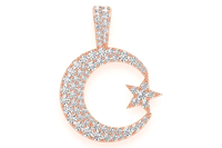Pendentif Hip Hop Iced pour Homme en Or Blanc 10 carats plaqué, avec Moissanite Pavé Croissant de Lune et Étoile, Tendance, 0.85CTW, Haute Qualité GRA