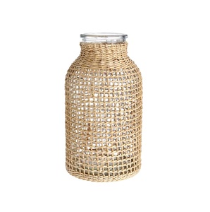 Décoration de jardin Jardinière ronde en fer et canne et jardinière en osier et jonc de mer de couleur naturelle - Product Image 1