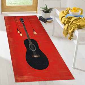 Guitar Rug, <b>Red</b> Music Room Carpet, Acoustic Guitar Digital Print Mat,Chenille Rug - Product Image 2