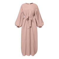 Abaya pour femmes, robe maxi modeste, couleur unie, manches longues, col rond, coupe ample, viscose, ceinture à la taille, abaya pour tous les jours