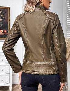 Chaqueta de Cuero de Alta Calidad para Mujer, Chaqueta de Cuero Informal Personalizable, Transpirable, con Cremallera, para Invierno - Product Image 5