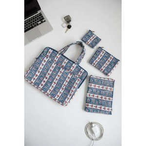 Sac pour ordinateur portable en coton imprimé à la main à rayures florales, pochette plate, grand sac de protection élégant avec poignée supérieure et fermeture éclair, 16x12 pouces - Product Image 1