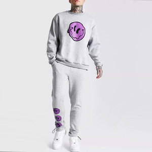 Ensemble de survêtement gris pour homme avec imprimé dessin animé, col rond, coupe droite, streetwear, hiver, 2 en 1, polyester/coton - Product Image 1