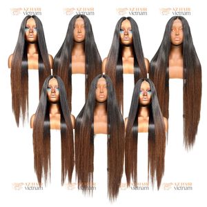Pelucas al por mayor vietnamitas lisas sin pegamento, cabello humano con cutícula alineada, punta marrón, 2x4 2x6 HD frontal para pelucas de mujer negra - Product Image 2