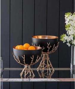 Bol décoratif antique noir avec support en or pièce d'accent classique faite à la main pour l'affichage de salon salle à manger ou la décoration de luxe - Product Image 6