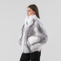 Veste en fourrure de renard noir pour femme MONO RIDER, col haut, style hip-hop, coupe régulière, respirante, décontractée, doublure en soie tissée