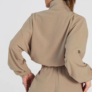 2023 femmes velours costume ensemble sweat fermeture éclair col fermeture éclair et col haut costume décontracté 2 psc ensemble tenues - Product Image 4