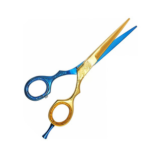 Tijeras de Peluquería Profesionales con Mango Elegante, Color Dorado y Azul, de Acero Metálico, para un Corte de Pelo Estilizado - Product Image 2