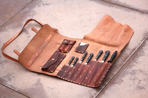 Custom High Quality Leather Chef <b>Tool</b> Kit <b>Roll</b> Storage Sheath Case Full Grain Leather Sheath <b>Roll</b> for <b>Tools</b> Rolling Pouch - Product Image 4