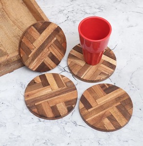 ที่รองแก้วไม้สีน้ำตาลทรงกลมดีไซน์หรูหราชุดถาดรองเครื่องดื่มสำหรับป้องกันโต๊ะในบ้านและใช้ตกแต่ง - Product Image 6