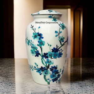 Urne de crémation adulte blanche de fleur bleue beau nouveau Design fournitures funéraires en gros souvenir cendres commémoratives pot d'urne décoratif - Product Image 4