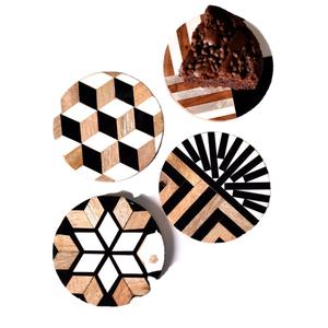 Handmade <b>Black</b> and Brown Round Resin Set of Table Handcrafted Eco Friendly Natural Pine Bamboo Walnut Acacia Round <b>Coasters</b> - Product Image 1