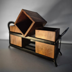 Portacucharas de Madera de Acacia Ecológico Hecho a Mano, Organizador de Utensilios Vintage con Marco Metálico, Soporte para Cubiertos de Tres Compartimentos, Apto para Lavavajillas - Product Image 2