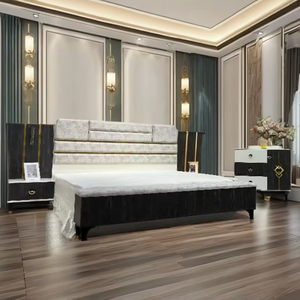 Meubles de chambre à coucher modernes et luxueux, ensemble de chambre à coucher réglable en bois et métal avec rangement, style minimaliste pour appartement, villa, maison, hôtel - Product Image 1