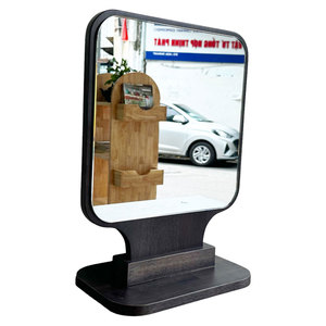 GNG010 Brown Wood Desktop Makeup <b>Mirror</b> Single-Sided 1X Magnification <b>Foldable</b> ABS Finish Stylish Standing Design - Product Image 1