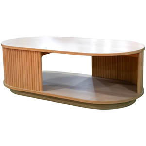 Table basse ovale élégante et moderne en bois de caoutchouc et de pin, étagère ouverte, meubles de maison durables, salon, design traditionnel, Vietnam - Product Image 4