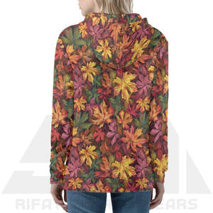 Sudadera con Capucha Extra Grande con Cierre Frontal, Diseño Otoñal de Hojas Doradas, Estilo Urbano para Mujer, Color Resistente - Product Image 2