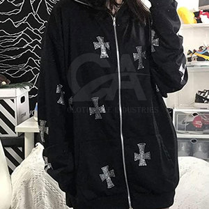 Sweat à capuche à fermeture éclair en strass pour femmes Sweat à capuche personnalisé avec strass OEM ODM disponible Personnalisé 2025 Personnalisé - Product Image 5