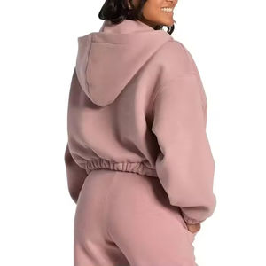 Prix bas, veste de sport à capuche zippée personnalisée pour femmes, haut court à manches longues, couleur unie, fermeture éclair, sweat à capuche de haute qualité - Product Image 6