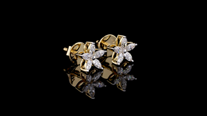 Boucles d'oreilles élégantes en forme de fleur de diamant de laboratoire Flora Star, taille marquise, taille brillant rond, bijoux à clous, cadeau pour femmes - Product Image 5