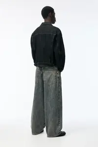 Jeans décontractés pour homme, vintage, noir délavé, coupe large, tissu respirant, bords déchirés, détails coupés au couteau, motifs de moustaches de chat, été - Product Image 4