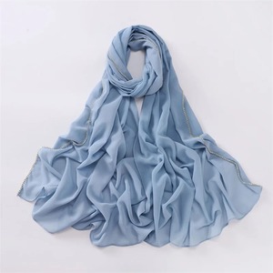 2025 Women's Rhinestone Chiffon Hijab Veil <b>Long</b> <b>Scarf</b> with Necklace Chain Sunscreen Headscarf for Ramadan Outdoor Windproof Wrap - Product Image 2