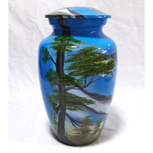 Urne de crémation en métal de l'arbre de vie bleu élégant moderne urne photo faite à la main conteneur pour funérailles commémoratives de restes humains - Product Image 2