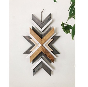 Arte de Pared de Madera Vertical Geométrico Moderno, Decoración de Pared de Estilo Azteca Boho, Panel Colgante de Madera Reciclada, Hecho a Mano para Bodas y Ramadán - Product Image 1