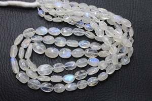 Pierres de lune arc-en-ciel blanches Perles de pierre de feu bleu naturel lisse 5X9MM & 17X11MM Ovale env. 15 ''pouce - Product Image 6