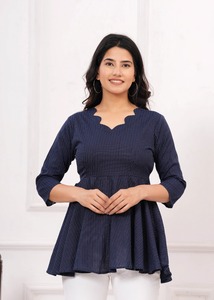 เสื้อพิมพ์ลายพื้นเมืองอินเดียสั้นสำหรับสาวออฟฟิศผ้าฝ้ายพิมพ์ลายคอแฟนซีสำหรับผู้หญิงและเด็กผู้หญิง - Product Image 5