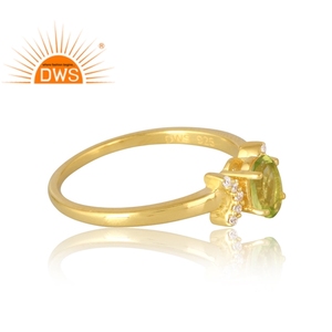 แหวนเงินแท้ 925 ชุบทอง 18K ประดับเพชร CZ และเพอริดอทดีไซน์หรูหรา สำหรับผู้หญิง ของขวัญสำหรับเธอ - Product Image 4