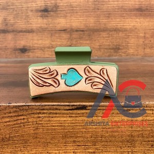 New Arrival Hot Selling Western Stylish Handmade Tooled Engraved Leather <b>Hair</b> <b>Claw</b> <b>Clips</b> Leather <b>Claw</b> <b>Hair</b> Accessories for Women - Product Image 1