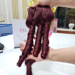 Articles chauds Bourgogne printemps Curl vietnamien LINU cheveux Super Double dessiné qualité cheveux bruts pour génie trame faisceaux lâche vague naturelle - Product Image 6