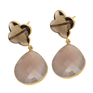 เครื่องประดับงานแต่งงานวินเทจชุบทองธรรมชาติสีเทา Chalcedony พลอยสโมคกี้925ทึบเงินสเตอร์ลิงประดับแฟชั่นผู้หญิง - Product Image 1