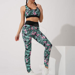 Conjunto de entrenamiento de 2 piezas de talla grande para mujer para Sujetador deportivo y pantalones de Yoga de cintura alta con cintura elástica transpirable de secado rápido - Product Image 2