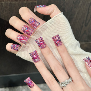 <span class=keywords><strong>Uñas</strong></span> Postizas Hechas a Mano al por Mayor Estilo Y2K, 10 Piezas, 3D, Color <span class=keywords><strong>Rosa</strong></span> Brillante, con Cristales, <span class=keywords><strong>Uñas</strong></span> de Pato con Pedrería Completa, Reutilizables, Acrílicas, de Lujo - Product Image 3