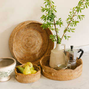 Tienphong, venta al por mayor, bandeja redonda de ratán 2025 con asas, organizador de tocador y baño tejido a mano | Spot Clean Only - Product Image 3